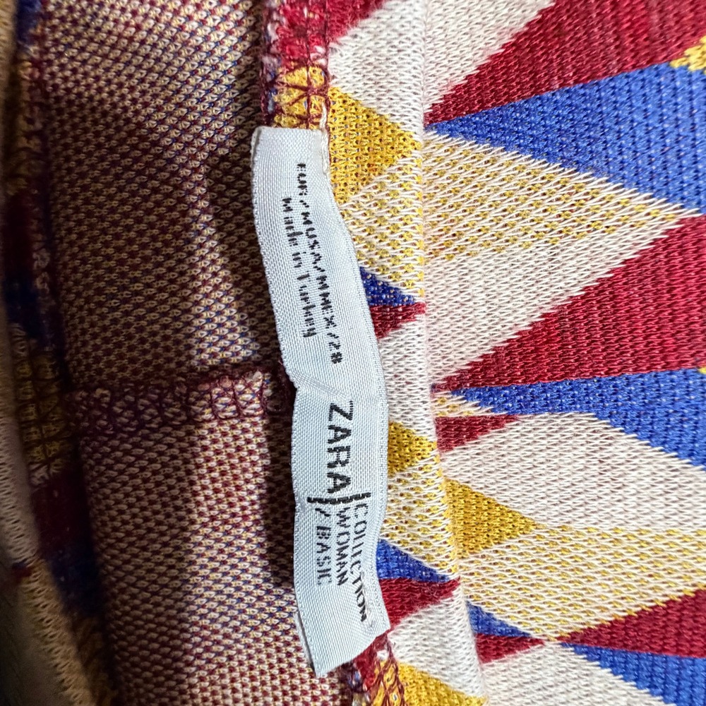 Zara Woman Basic Geometric Harlequin Diamond Knit Midi Shift Dress Multicolor M - Picture 6 of 7
